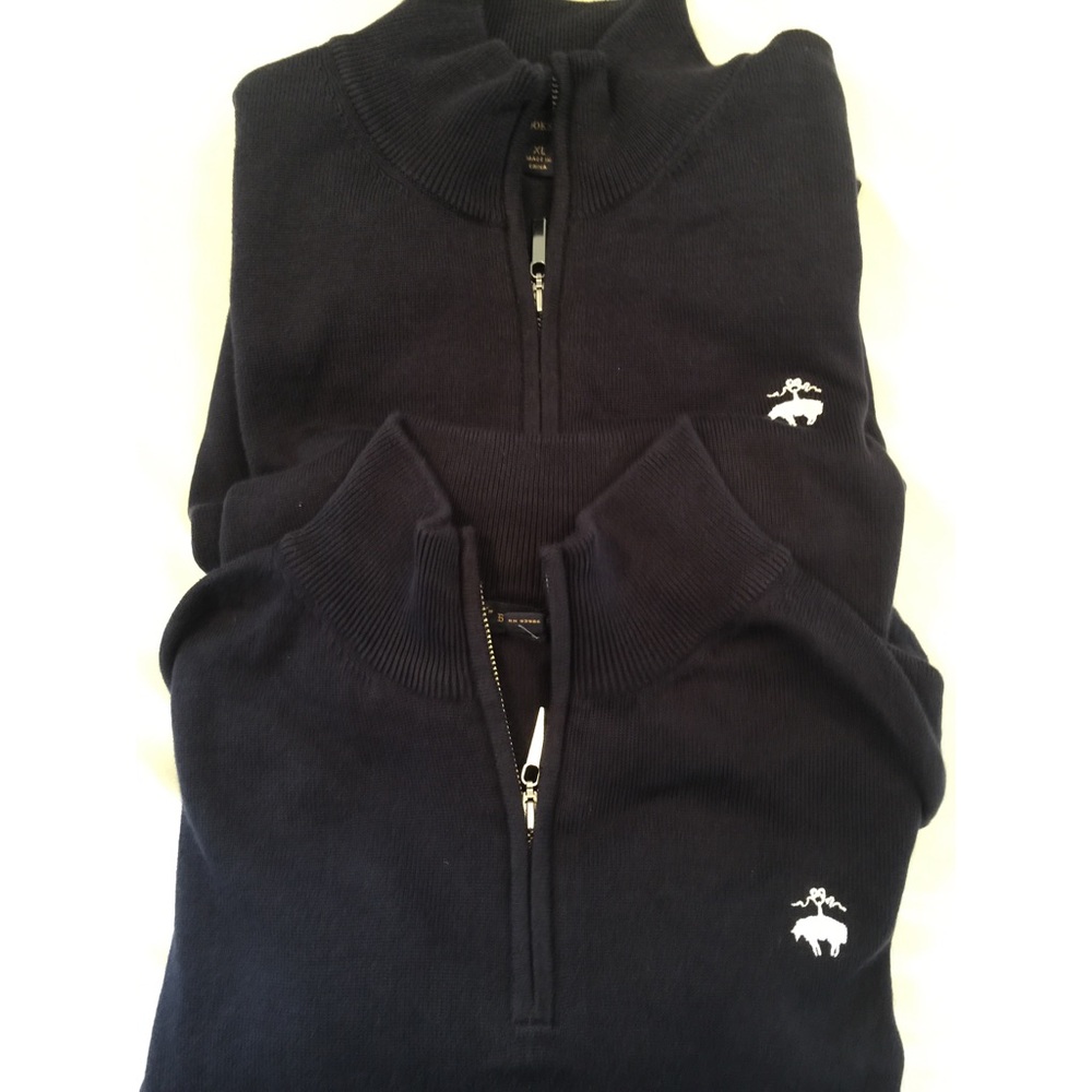 Brooks Brothers Navy blue 3/4 zip cotton henly